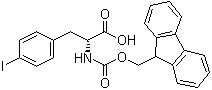 structure of CAS# 205526-29-0, N-[(9H-Fluoren-9-ylmethoxy)carbonyl]-4-iodo-D-phenylalanine