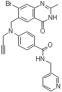 structure of CAS# 206275-15-2, CB 30865;4-[[(7-Bromo-1,4-dihydro-2-methyl-4-oxo-6-quinazolinyl)methyl]-2-propynylamino]-N-(3-pyridinylmethyl)benzamide; ZM 242421