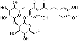 structure of CAS# 20702-77-6, Neosperidin dihydrochalcone ;1-(4-((2-O-[6-Deoxy-alpha-L-mannopyranosyl]-beta-D-glucopyranosyl)oxy)-2,6-dihydroxyphenyl)-3-[3-hydroxy-4-methoxyphenyl]-1-propanone