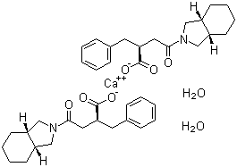 结构式 CAS# 207844-01-7, 米格列奈钙; (2S)-2-苄基-3-(顺式全氢异吲哚-2-羰基)丙酸钙二水合物