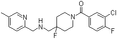 结构式 CAS# 208110-64-9, 贝非拉醇; 1-(3-氯-4-氟苯甲酰基)-4-氟-N-[(5-甲基-2-吡啶基)甲基]-4-哌啶甲胺