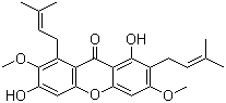 structure of CAS# 20931-37-7, beta-Mangostin;1,6-Dihydroxy-3,7-dimethoxy-2,8-bis(3-methyl-2-buten-1-yl)-9H-xanthen-9-one
