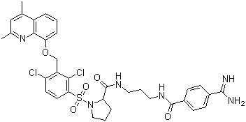 结构式 CAS# 209733-45-9, (2S)-N-(3-(4-甲脒基苯甲酰胺基)丙基)-1-(2,4-二氯-3-((2,4-二甲基-8-喹啉基氧基)甲基)苯磺酰基)吡咯烷-2-甲酰胺