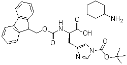 structure of CAS# 210755-31-0, (2R)-2-(9H-Fluoren-9-ylmethoxycarbonylamino)-3-[1-[(2-methylpropan-2-yl)oxycarbonyl]imidazol-4-yl]propanoic acid cyclohexanamine salt