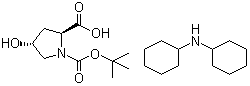 structure of CAS# 21157-12-0, Dicyclohexylammonium (2S,4R)-1-(tert-butoxycarbonyl)-4-hydroxypyrrolidine-2-carboxylate;(2S,4R)-4-Hydroxy-1,2-pyrrolidinedicarboxylic acid 1-(1,1-dimethylethyl) ester compd. with N-cyclohexylcyclohexanamine (1:1)