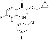 结构式 CAS# 212631-79-3, PD 184352; CI-1040; 2-(2-氯-4-碘苯氨基)-N-(环丙基甲氧基)-3,4-二氟苯甲酰胺