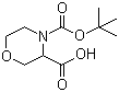 structure of CAS# 212650-43-6, N-Boc-morpholine-3-carboxylic acid;3,4-Morpholinedicarboxylic acid 4-(1,1-dimethylethyl) ester; 4-(tert-Butoxycarbonyl)morpholine-3-carboxylic acid; 4-[[(1,1-Dimethylethyl)oxy]carbonyl]-3-morpholinecarboxylic acid