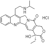 结构式 CAS# 213819-48-8, CKD-602 盐酸盐; (S)-4-乙基-4-羟基-11-[2-(异丙基氨基)乙基]-3,4,12,14-四氢-1H-吡喃并[3',4':6,7]中氮茚并[1,2-b]喹啉-3,14-二酮盐酸盐