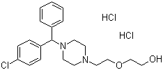 结构式 CAS# 2192-20-3, 盐酸羟嗪; 2-[2-[4-(4-氯苯基)苯甲基-1-哌嗪基]乙氧基]-乙醇二盐酸盐