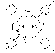 structure of CAS# 22112-77-2, meso-Tetrakis(4-chlorophenyl)porphine;Tetrakis(p-chlorophenyl)porphyrin; meso-Tetra(4-chlorophenyl)porphyrin; meso-Tetra(p-chlorophenyl)porphyrin; meso-Tetrakis(4-chlorophenyl)porphine; meso-Tetrakis(4-chlorophenyl)porphyrin; alpha,beta,gamma,delta-Tetrakis(4-chlorophenyl)porphine