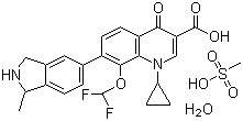 结构式 CAS# 223652-90-2, 甲磺酸加雷沙星一水合物; 1-环丙基-8-(二氟甲氧基)-7-[(1R)-2,3-二氢-1-甲基-1H-异吲哚-5-基]-1,4-二氢-4-氧代-3-喹啉甲酸甲磺酸盐一水合物