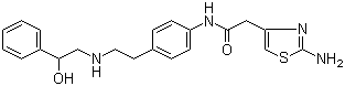 structure of CAS# 223673-61-8, Mirabegron;2-Amino-N-[4-[2-[[(2R)-2-hydroxy-2-phenylethyl]amino]ethyl]phenyl]-4-thiazoleacetamide