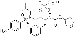 结构式 CAS# 226700-81-8, 福沙那伟钙; 夫沙那韦钙; [(3S)-氧杂环戊-3-基] N-[(2S,3R)-4-[(4-氨基苯基)磺酰-(2-甲基丙基)氨基]-1-苯基-3-磷酰氧基-丁烷-2-基]氨基甲酸酯钙盐