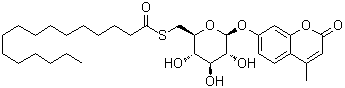 结构式 CAS# 229644-17-1, 4-甲基-7-[[6-S-(1-氧代十六烷基)-6-硫代-beta-D-吡喃葡萄糖基]氧基]-2H-1-苯并吡喃-2-酮