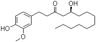 结构式 CAS# 23513-15-7, 10-姜酮醇; 10-姜辣醇; 10-姜酚; (S)-5-羟基-1-(4-羟基-3-甲氧基苯基)十四烷-3-酮