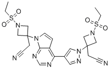 structure of CAS# 2402776-84-3, Baricitinib Impurity 16;2-(3-(4-(1-(3-(Cyanomethyl)-1-(ethylsulfonyl)azetidin-3-yl)-1H-pyrazol-4-yl)-7H-pyrrolo[2,3-d]pyrimidin-7-yl)-1-(ethylsulfonyl)azetidin-3-yl)acetonitrile