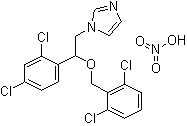 结构式 CAS# 24168-96-5, 硝酸异康唑; 1-[2-(2,4-二氯苯基)-2-[(2,6-二氯苯基)甲氧基]乙基]-1H-咪唑单硝酸盐
