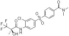 structure of CAS# 252017-04-2, 4-[[3-Chloro-4-[[(2R)-3,3,3-trifluoro-2-hydroxy-2-methyl-1-oxopropyl]amino]phenyl]sulfonyl]-N,N-dimethylbenzamide