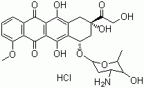 structure of CAS# 25316-40-9, Doxorubicin hydrochloride;(8S-cis)-10-[(3-Amino-2,3,6-trideoxy-alpha-L-lyxo-hexopyranosyl)oxy]-7,8,9,10-tetrahydro-6,8,11-trihydroxy-8-(hydroxyacetyl)-1-methoxynaphthacene-5,12-dione hydrochloride
