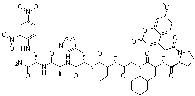 结构式 CAS# 256394-94-2, 1-[(7-甲氧基-2-氧代-2H-1-苯并吡喃-4-基)乙酰基]-L-脯氨酰-3-环己基-L-丙氨酰甘氨酰-L-正缬氨酰-L-组氨酰-L-丙氨酰-3-[(2,4-二硝基苯基)氨基]-L-丙氨酰胺