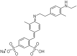 structure of CAS# 2650-17-1, Xylene Cyanole FF;Sodium hydrogen 4-[[4-(ethylamino)-m-tolyl][4-(ethylimino)-3-methylcyclohexa-2,5-dien-1-ylidene]methyl]benzene-1,3-disulphonate