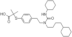 structure of CAS# 265129-71-3, GW 7647;GW 7647X; GWalpha 7647; 2-[[4-[2-[[(Cyclohexylamino)carbonyl](4-cyclohexylbutyl)amino]ethyl]phenyl]thio]-2-methylpropanoic acid
