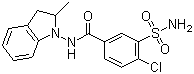structure of CAS# 26807-65-8, Indapamide;1-(4-Chloro-3-sulfamoylbenzamido)-2-methylindoline; N-(4-Chloro-3-sulfamoylbenzamido)-2-methylindoline