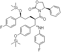 结构式 CAS# 272778-12-8, 3-[(2R,5S)-5-(4-氟苯基)-2-[(S)-[(4-氟苯基(氨基)]][4-(三甲基硅)氧]苯基]甲基]-1-氧代-5-[(三甲基硅)氧]苯基]-4-苯基-(4S)-2-恶唑烷酮