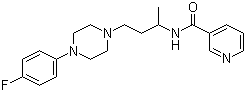structure of CAS# 27367-90-4, Niaprazine;1709 CERM; Nopron; N-[3-[4-(4-Fluorophenyl)-1-piperazinyl]-1-methylpropyl]-3-pyridinecarboxamide; N-[3-[4-(p-Fluorophenyl)-1-piperazinyl]-1-methylpropyl]nicotinamide