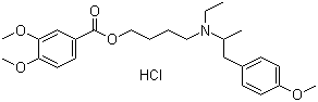 结构式 CAS# 2753-45-9, 盐酸麦皮凡林; 盐酸美贝维林; 4-[乙基-[1-(4-甲氧基苯基)丙-2-基]氨基]丁基 3,4-二甲氧基苯甲酸酯盐酸盐
