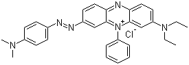 structure of CAS# 2869-83-2, Janus Green B;C.I. 11050; 3-Diethylamino-7-(4-dimethylaminophenylazo)-5-phenylphenazinium chloride; Diazin Green S; Union Green B