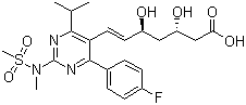 结构式 CAS# 287714-41-4, 罗伐他汀; 罗素他汀; 罗苏伐他汀; 7-[4-(4-氟苯基)-6-异丙基-2-(甲基-甲磺酰-氨基)-嘧啶-5-基]-3,5-二羟基庚-6-烯酸