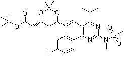 结构式 CAS# 289042-12-2, 6-[(1E)-2-[4-(4-氟苯基)-6-异丙基-2-[甲基(甲磺酰)氨基]-5-嘧啶]乙烯基]-2,2-二甲基-1,3-二氧六环-4-乙酸叔丁酯