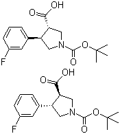 structure of CAS# 301226-53-9, trans-1-Boc-4-(3-fluorophenyl)pyrrolidine-3-carboxylic acid;Boc-trans-DL-beta-Pro-4-(3-fluorophenyl)-OH
