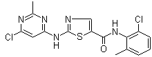 结构式 CAS# 302964-08-5, N-(2-氯-6-甲基苯基)-2-[(6-氯-2-甲基-4-嘧啶基)氨基]-5-噻唑甲酰胺