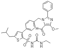 structure of CAS# 304462-19-9, AVE 0991;N-[(Ethylamino)carbonyl]-3-[4-[(5-formyl-4-methoxy-2-phenyl-1H-imidazol-1-yl)methyl]phenyl]-5-(2-methylpropyl)-2-thiophenesulfonamide