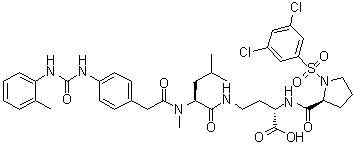 structure of CAS# 327613-57-0, BIO 5192;AMD 15057; (2S)-2-[[[(2S)-1-[(3,5-Dichlorophenyl)sulfonyl]-2-pyrrolidinyl]carbonyl]amino]-4-[[(2S)-4-methyl-2-[methyl[2-[4-[[[(2-methylphenyl)amino]carbonyl]amino]phenyl]acetyl]amino]-1-oxopentyl]amino]butanoic acid