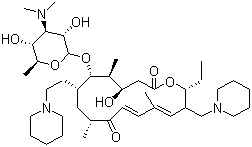 structure of CAS# 328898-40-4, Tildipirosin;20-Deoxo-23-deoxy-5-O-[3,6-dideoxy-3-(dimethylamino)-beta-D-glucopyranosyl]-20,23-di-1-piperidinyltylonolide