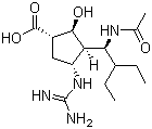 structure of CAS# 330600-85-6, Peramivir;(1S,2S,3R,4R)-3-[(1S)-1-(Acetylamino)-2-ethylbutyl]-4-[(aminoiminomethyl)amino]-2-hydroxycyclopentanecarboxylic acid