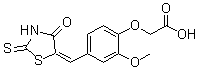 结构式 CAS# 331862-41-0, [2-甲氧基-4-[(4-氧代-2-硫代-5-噻唑烷亚基)甲基]苯氧基]乙酸