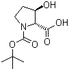 结构式 CAS# 335280-19-8, (2R,3R)-3-羟基-1,2-吡咯烷二甲酸 1-叔丁酯