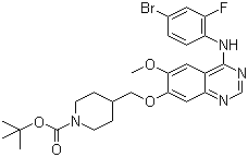 结构式 CAS# 338992-20-4, 4-[[[4-[(4-溴-2-氟苯基)氨基]-6-甲氧基-7-喹唑啉基]氧基]甲基]-1-哌啶羧酸叔丁酯