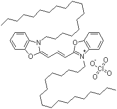 结构式 CAS# 34215-57-1, 3-十八烷基-2-[3-(3-十八烷基-2(3H)-苯并恶唑-2-亚基)-1-丙烯-1-基]苯并恶唑鎓高氯酸盐