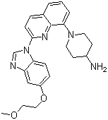 结构式 CAS# 343787-29-1, CP 673451; 1-[2-[5-(2-甲氧基乙氧基)苯并咪唑-1-基]喹啉-8-基]哌啶-4-基胺