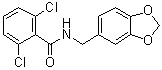 structure of CAS# 349438-38-6, N-(1,3-Benzodioxol-5-ylmethyl)-2,6-dichlorobenzamide;Alda 1