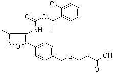 结构式 CAS# 355025-24-0, Ki 16425; 3-[[[4-[4-[[[1-(2-氯苯基)乙氧基]羰基]氨基]-3-甲基-5-异恶唑基]苯基]甲基]硫基]丙酸