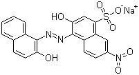 结构式 CAS# 3618-58-4, 媒介黑 1; 3-羟基-4-[(2-羟基萘)偶氮]-7-硝基萘-1-磺酸钠