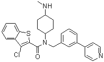 structure of CAS# 364590-63-6, 3-Chloro-N-[4-(methylamino)cyclohexyl]-N-[[3-(4-pyridinyl)phenyl]methyl]-benzo[b]thiophene-2-carboxamide;Hh-Ag 1.3