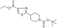 结构式 CAS# 365413-31-6, 4-[4-(乙氧羰基)-1,3-噻唑-2-基]哌啶羧酸叔丁酯; 4-[4-(乙氧羰基)-1,3-噻唑-2-基]四氢-1(2H)-吡啶羧酸叔丁酯