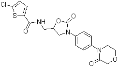 结构式 CAS# 366789-02-8, 利伐沙班; 5-氯-N-(((5S)-2-氧代-3-(4-(3-氧代吗啉-4-基)苯基)-1,3-恶唑啉-5-基)甲基)噻吩-2-甲酰胺